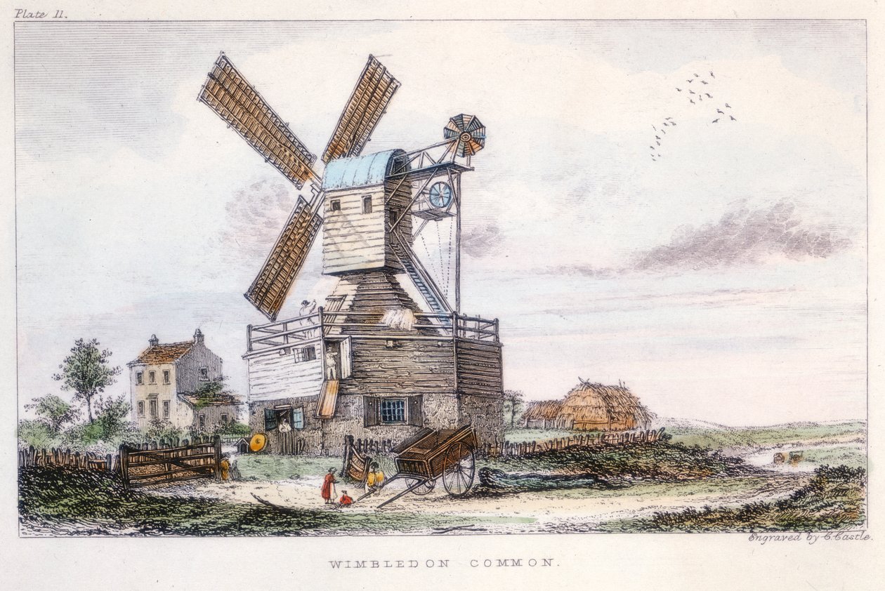 Posta değirmeni, Wimbledon Common, Londra yakınlarında, c1840 by Castle