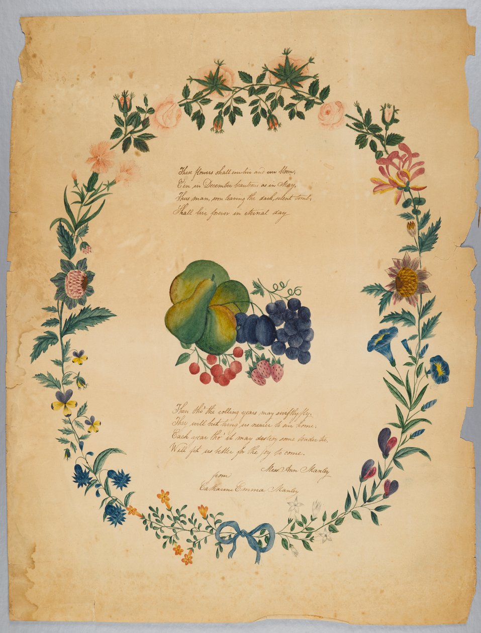 İsimsiz (şiir ve dekoratif çelenk) (wc, grafit ve kağıt üzerine mürekkep) by Catherine Emma Manley