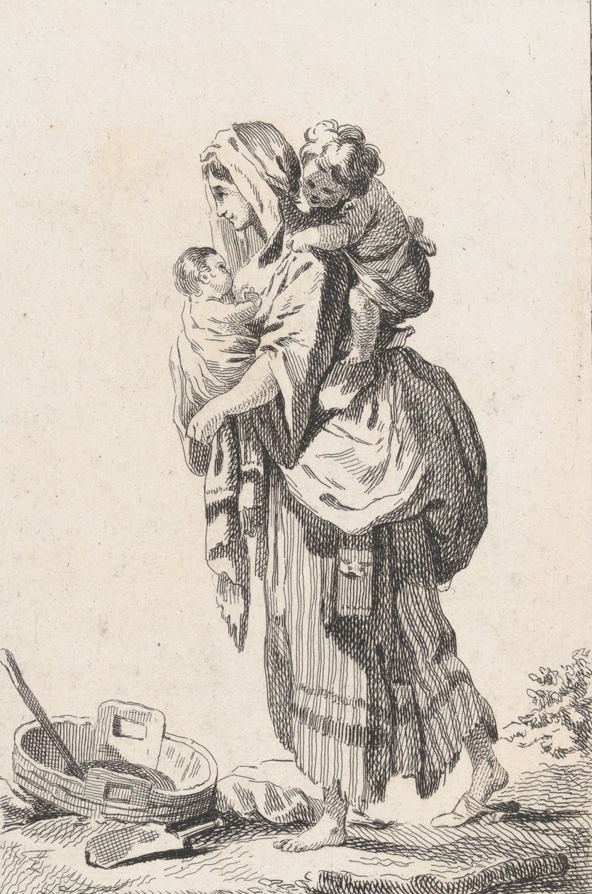 İki Çocuklu Köylü Kadın, yak. 1758. by Catherine Francoise Beauvarlet