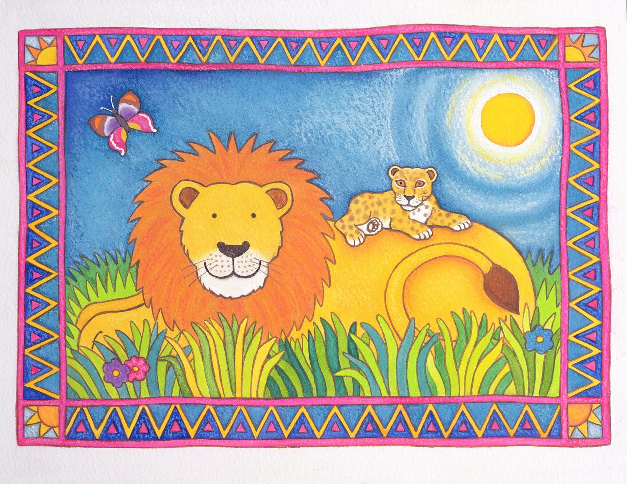 Güneşte Aslan, 1997 (kağıt üzerinde wc ve pastel) by Cathy Baxter