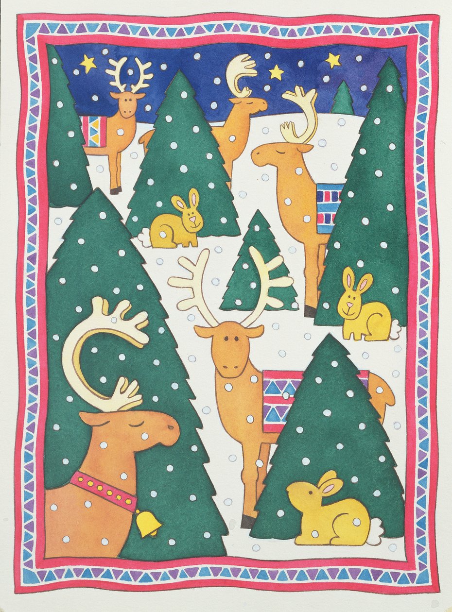 Noel ağaçlarının etrafındaki ren geyikleri by Cathy Baxter