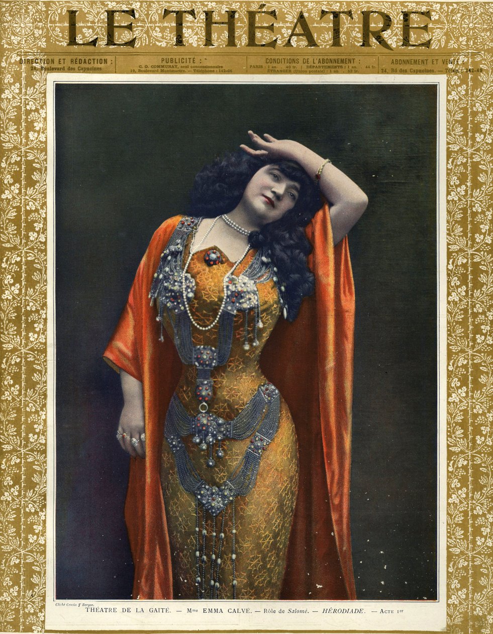 Emma Calve Salome rolünde, 'Le Theatre' dergisinin ön kapağı by Cautin & Berger (after)