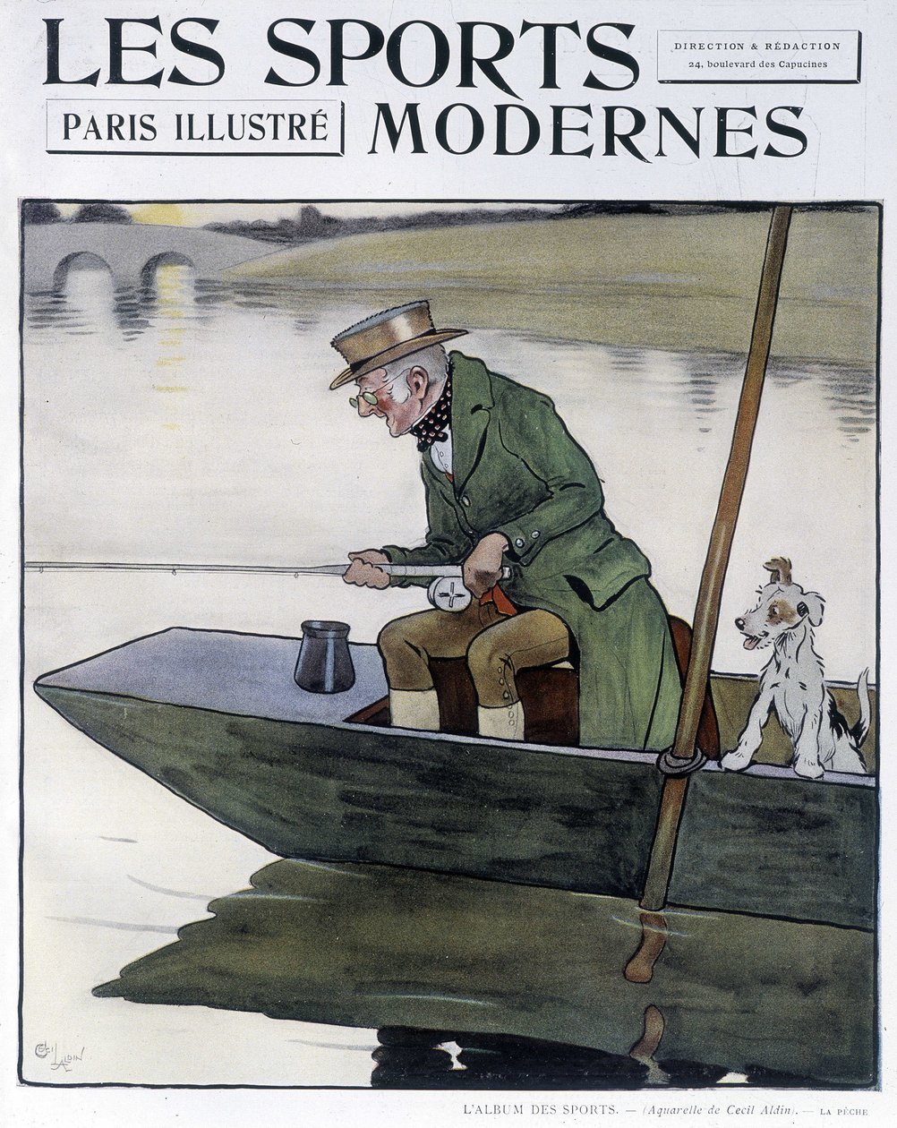 Olta balıkçılığı - “Modern Sports” da C. Aldin tarafından çizim by Cecil Charles Windsor Aldin
