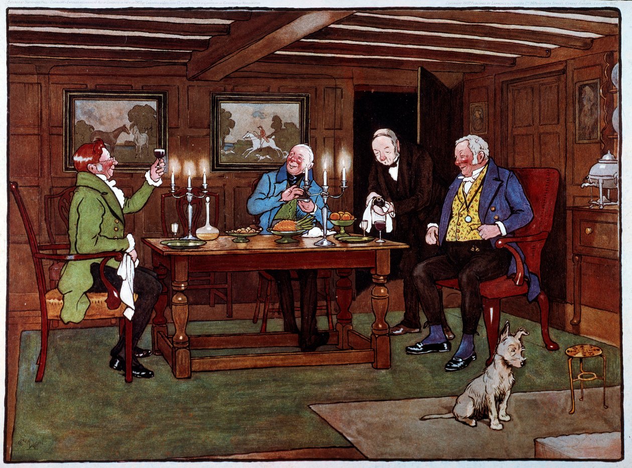 Bilenler İçkiler bir kadeh limandan keyif alıyorlar. Suluboya Cecil Aldin (1870-1935) 19. yüzyıl Özel Koleksiyonu by Cecil Charles Windsor Aldin