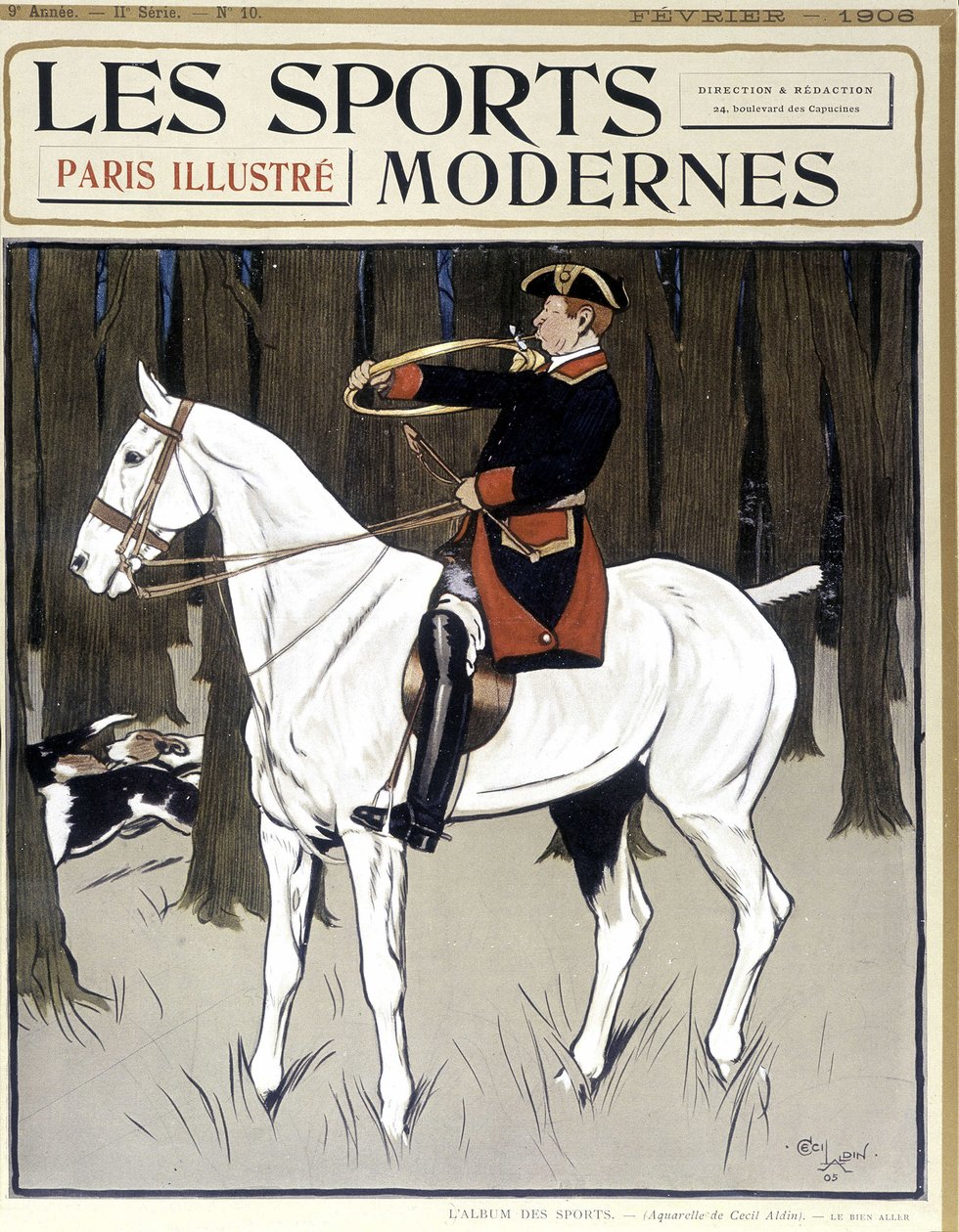 Av (at sırtında köpekleri cesaretlendiren adam) Kapak “Modern Sporlar” 02/1906 by Cecil Charles Windsor Aldin