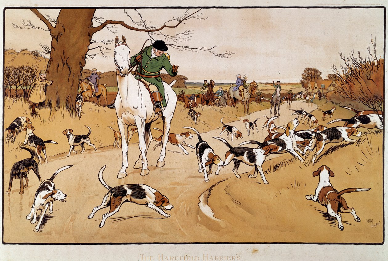 Tavşan avlamak. Cecil Aldin (1870-1935) tarafından suluboya by Cecil Charles Windsor Aldin