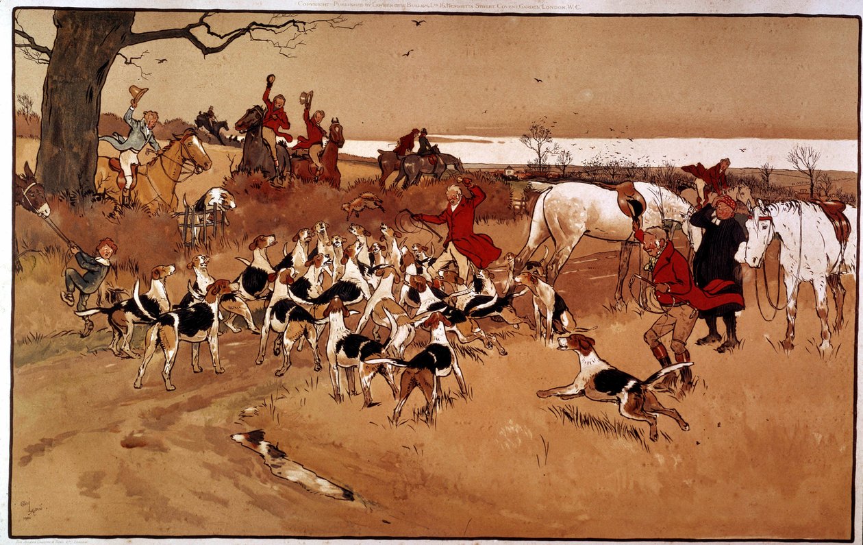 Av sahnesi koştu; çekim. Gravür Cecil Aldin (1870 -?), İngiltere. Kol. Bölüm by Cecil Charles Windsor Aldin