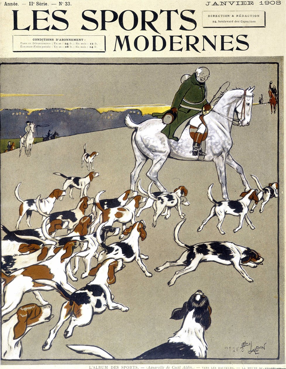 Avcılık: sürü. Kapak “” Modern sporlar”, 01/1908 by Cecil Charles Windsor Aldin