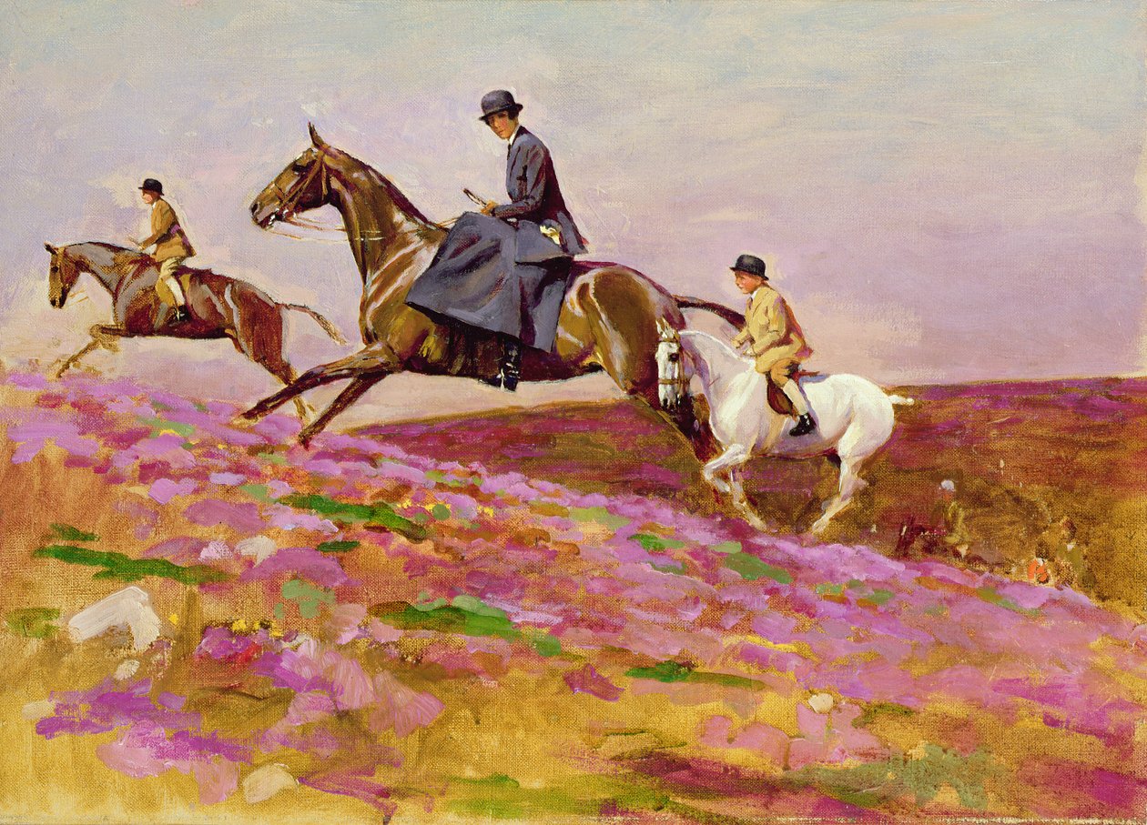 Lady Currie, oğulları Bill ve Hamish ile Exmoor