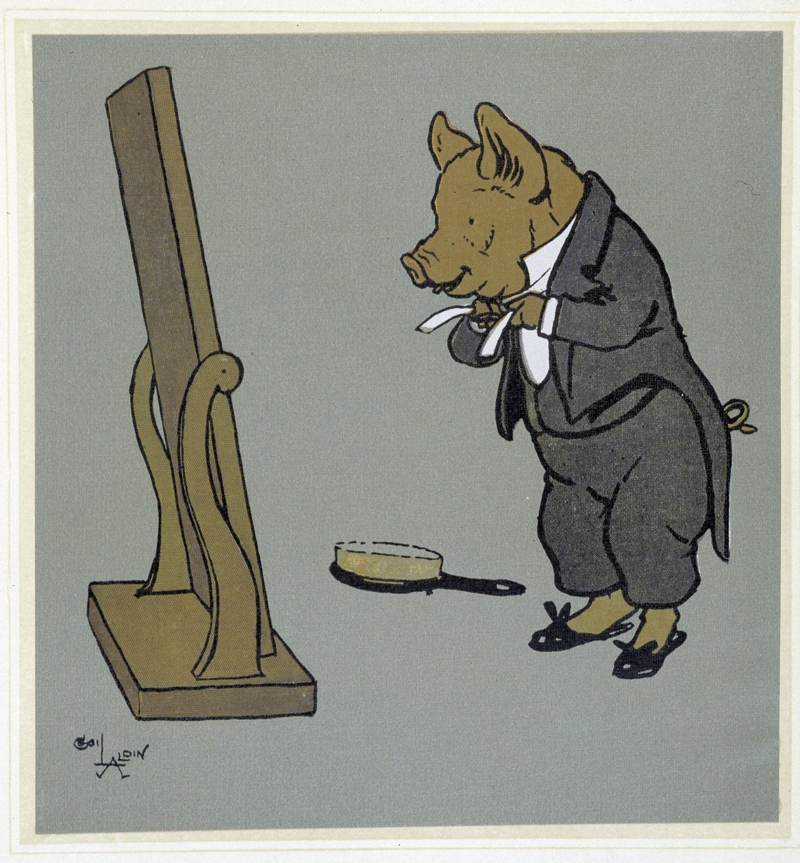 Domuz tımar, komutan oğlu düğümü bağlamak için devant un miroir - “Mutlu Parti”de, hasta. yazan Cecil Aldin, ed. Hodder & Stoughton, Londra by Cecil Charles Windsor Aldin