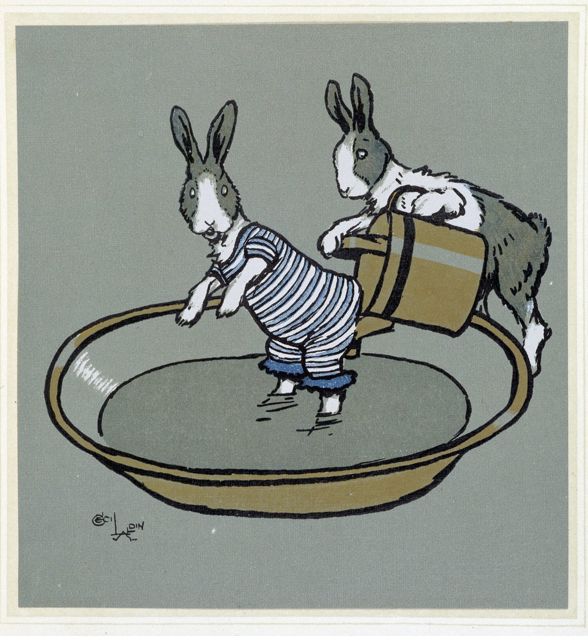Tavşanlar prennant un bain - “” Mutlu Parti”de, hasta. yazan Cecil Aldin, ed. Hodder & Stoughton, Londra by Cecil Charles Windsor Aldin