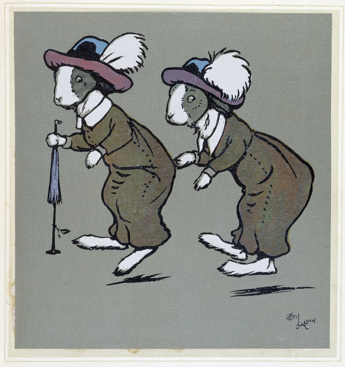 Şapkalı tavşanlar - “Mutlu Parti” de, hasta. yazan Cecil Aldin, ed. Hodder & Stoughton, Londra by Cecil Charles Windsor Aldin