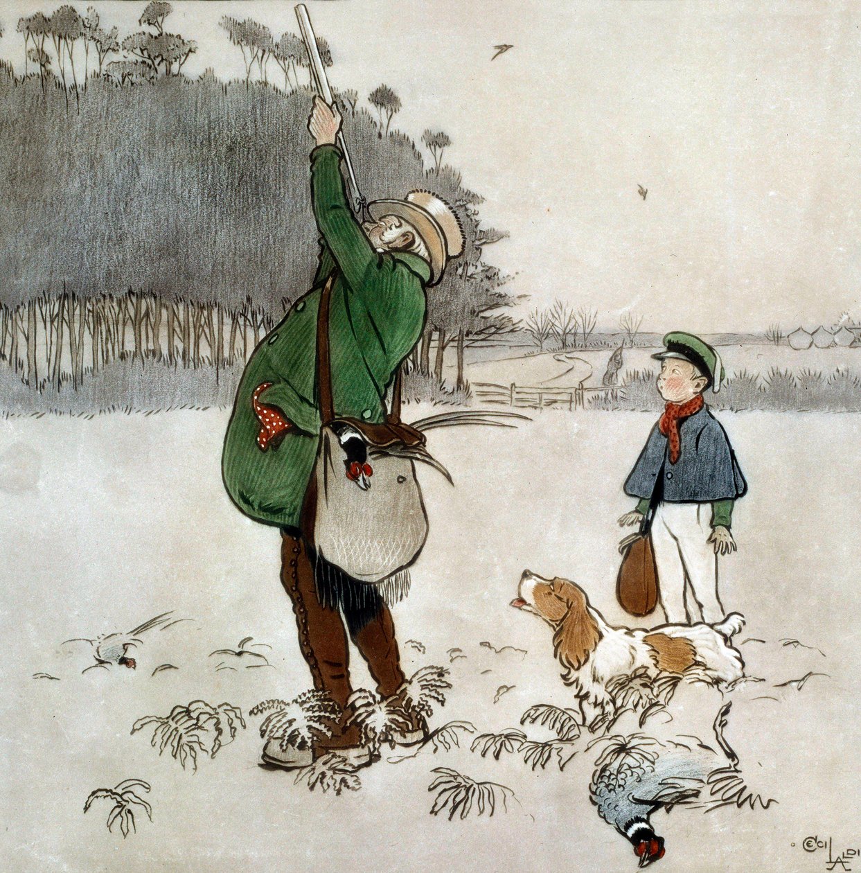 Cecil Aldin (1870-1935) tarafından Suluboya Avcısı Vuran Ördekler 19. yüzyıl Özel Koleksiyonu by Cecil Charles Windsor Aldin