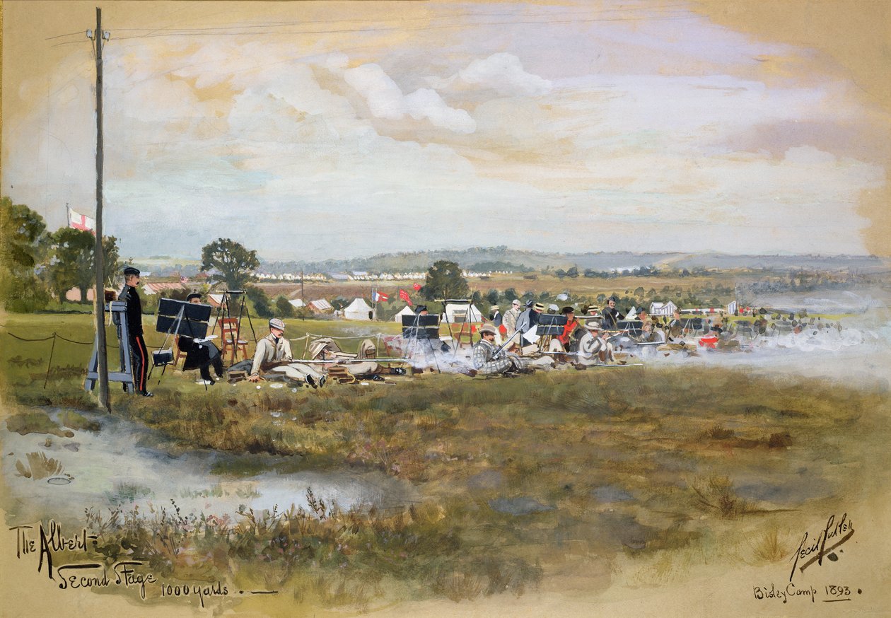 The Albert - İkinci Etap, 1000 yard, Bisley Camp, 1893 (kağıt üzerinde wc ve guaj boya) by Cecil Cutler