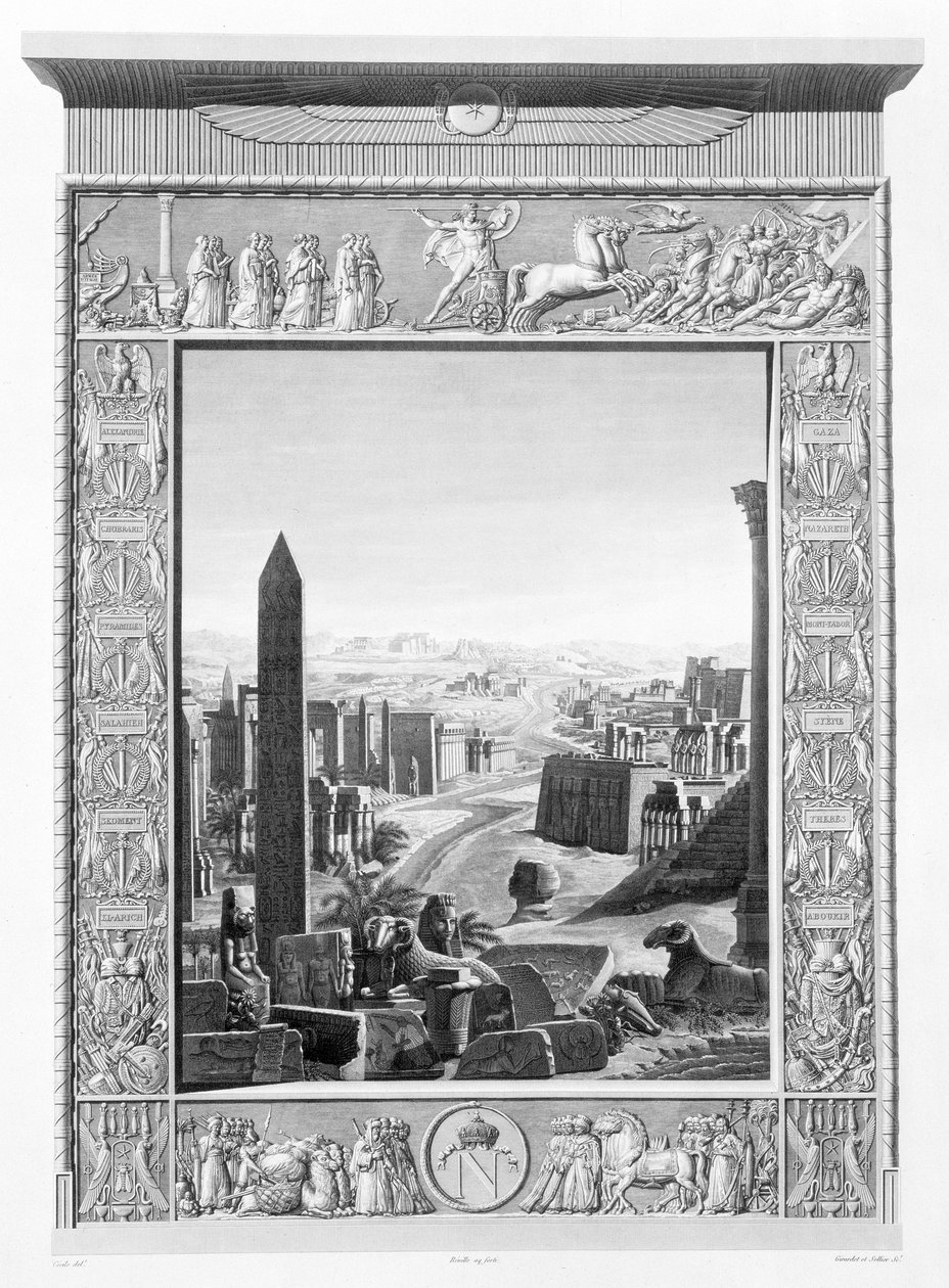 ಗಿರಾರ್ಡೆಟ್ ಮತ್ತು ಸೆಲ್ಲಿಯರ್‌ರಿಂದ ಕೆತ್ತಲ್ಪಟ್ಟ `ಡಿಸ್ಕ್ರಿಪ್ಶನ್ ಆಫ್ ಈಜಿಪ್ಟ್`ನ ಸಂಪುಟ 1 ರಿಂದ ಫ್ರಂಟಿಸ್ಪೀಸ್, ಮತ್ತು ನೆಪೋಲಿಯನ್, 1822 (ಅಕ್ವಾಟಿಂಟ್) ಟರ್ಕ್ ಆದೇಶದ ಅಡಿಯಲ್ಲಿ ಪ್ರಕಟಿಸಲಾಗಿದೆ by Cecile