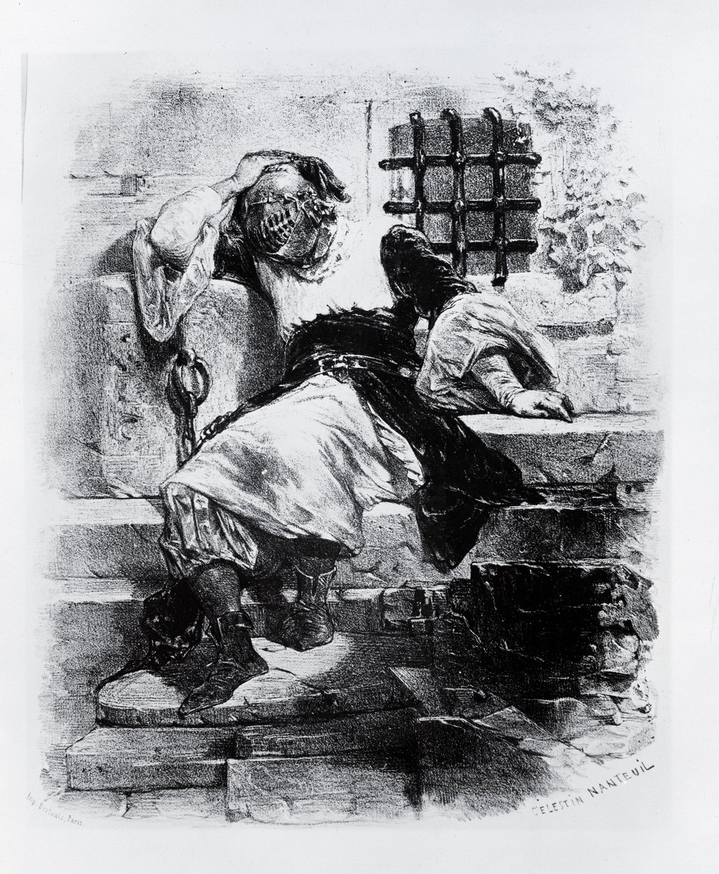 The Man in the Iron Mask in his Prison, illustration for the opera by Adrien Boieldieu and E. Barateau   by Celestin Francois Nanteuil