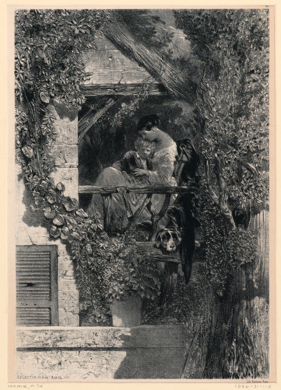 Anne ve Çocuk Balkonda by Celestin Francois Nanteuil