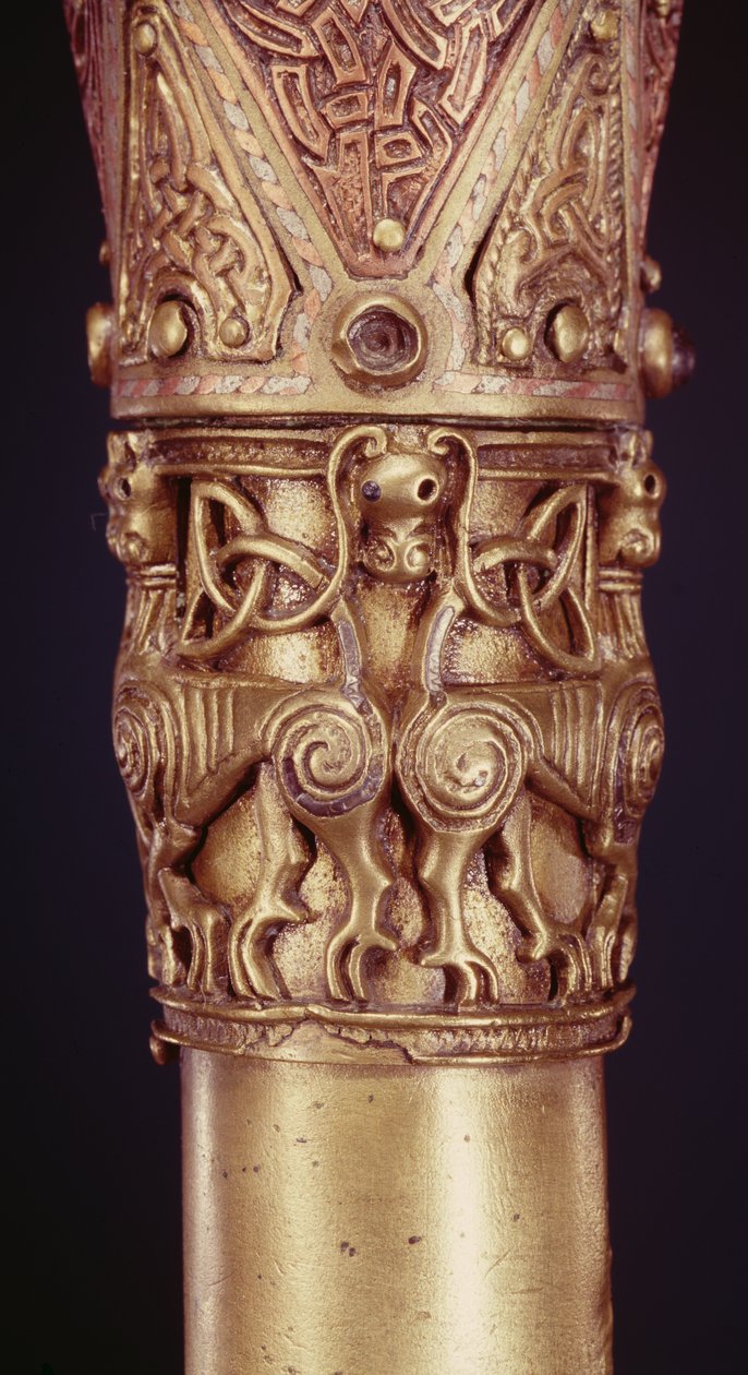 Clonmacnoise Crozier, Offaly İlçesi, 228692 işlemeli gümüş detaylı bronz levhaya sarılmış Viking Çağı ahşap by Celtic