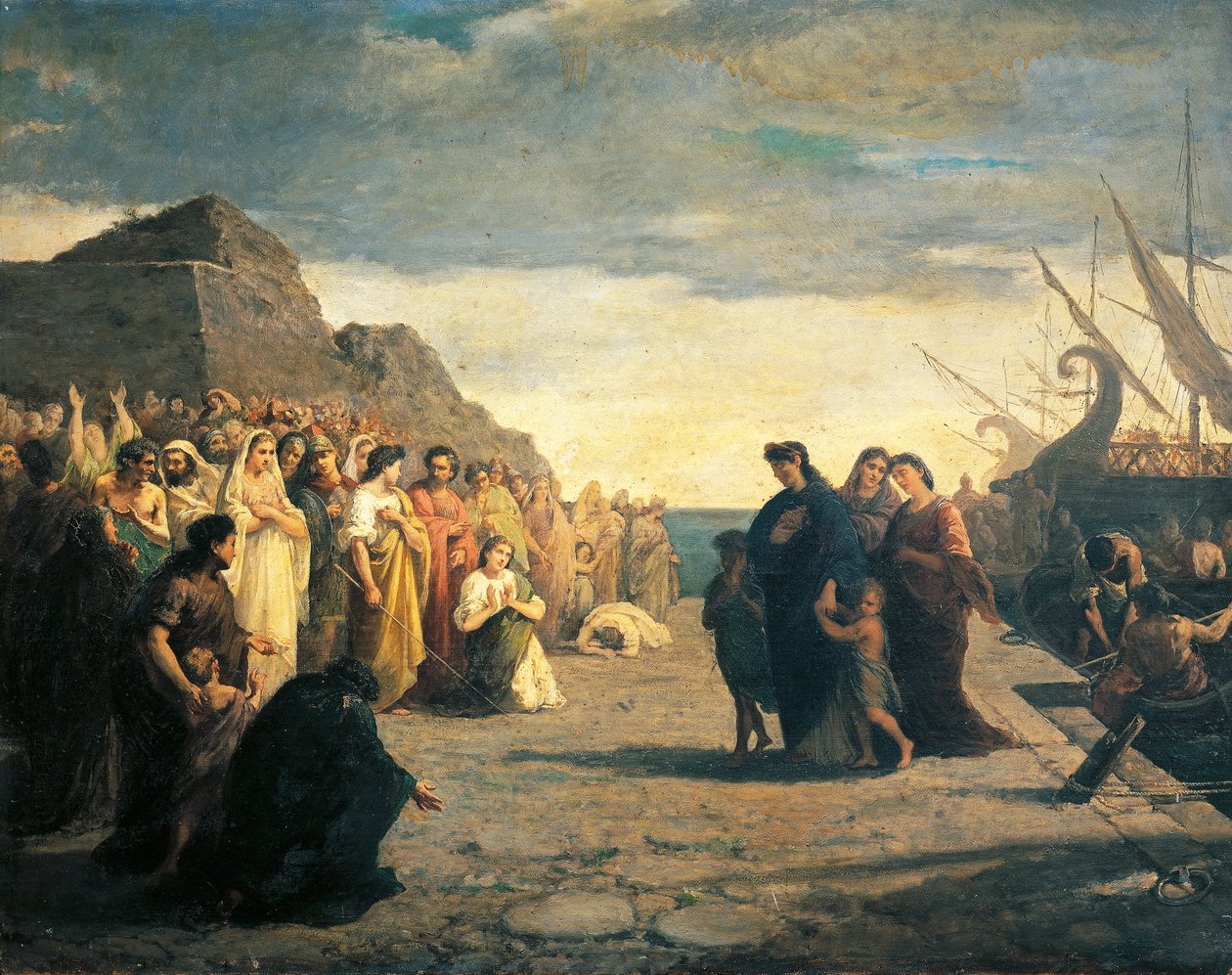 Agrippina, Germano#39;nun külleriyle Brindisi limanına varıyor, Cesare Caroselli (1847-1927), tuval üzerine yağlıboya, Julio-Claudian hanedanı, İtalya by Cesare Caroselli