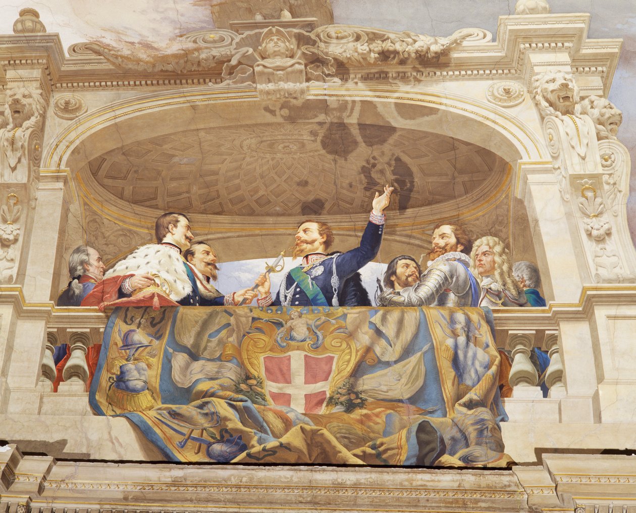 İtalya Alegorisinden detay, Cesare Mariani'nin (1826-1901) freski, tavan, Çoğunluk Salonu, Palazzo delle Finanze (Maliye Sarayı), Roma. İtalya by Cesare Mariani