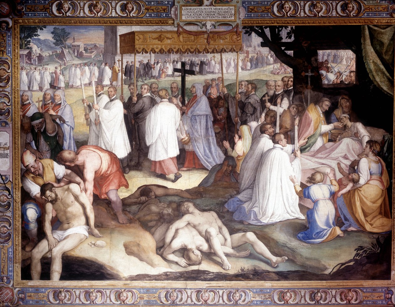 Milano Vebası: Saint Charles Borromeo (San Carlo Borromeo) (1538 - 1584) can çekişenleri anlatıyor. Pavia