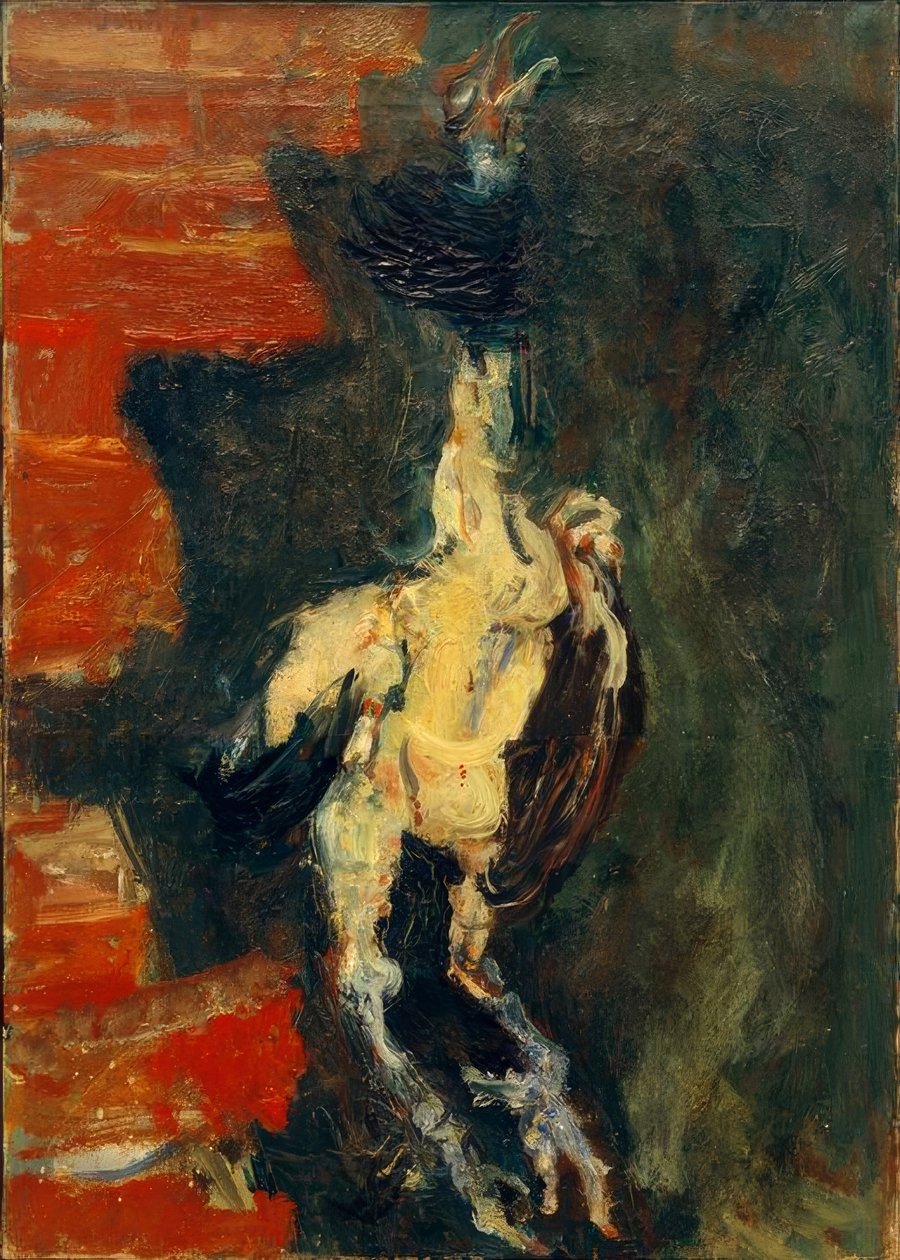 Bir tuğla duvarın önünde asılı tavuk by Chaim Soutine