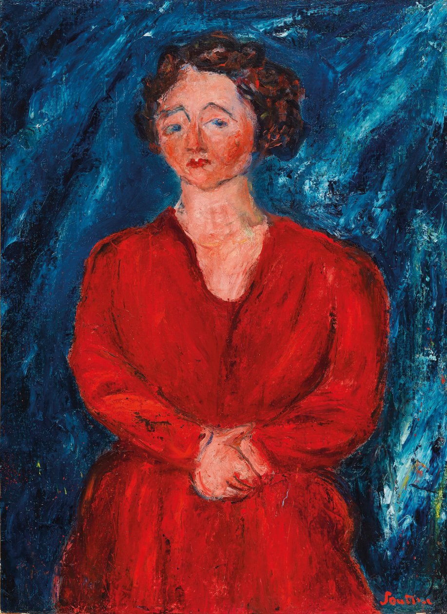 Mavi Zemin Üzerine Kırmızılı Kadın, 1928 dolayları. by Chaim Soutine