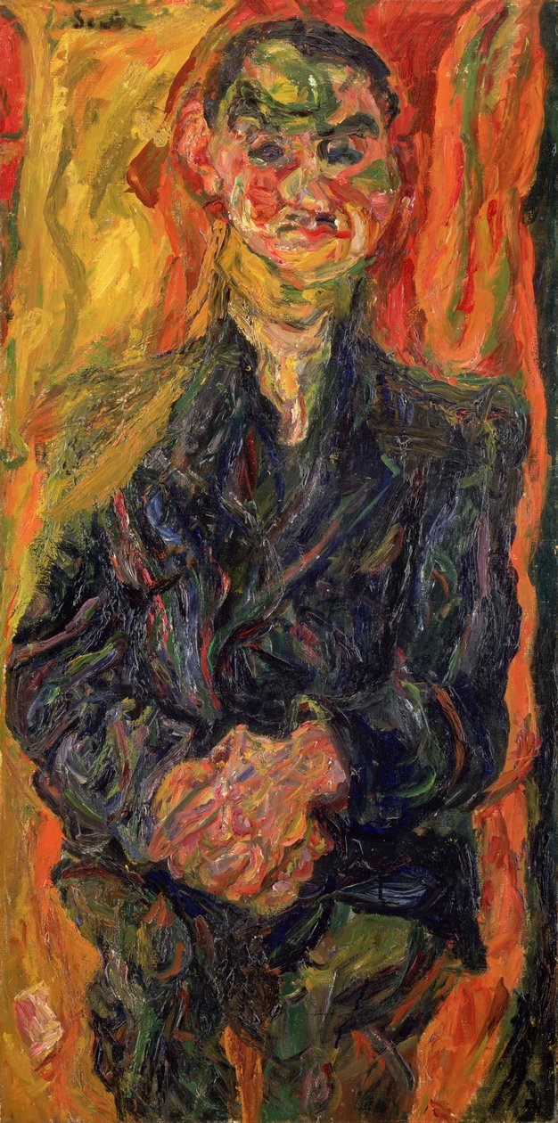 Sarı ve Kırmızı Arka Planlı Mavili Adam by Chaim Soutine