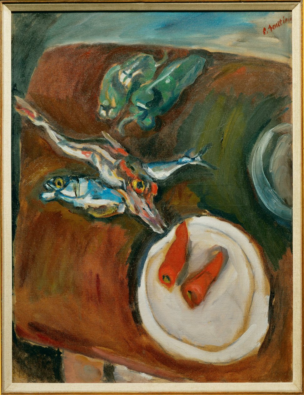 Balık, biber ve havuç ile natürmort, c.1918 (tuval üzerine resim) by Chaim Soutine