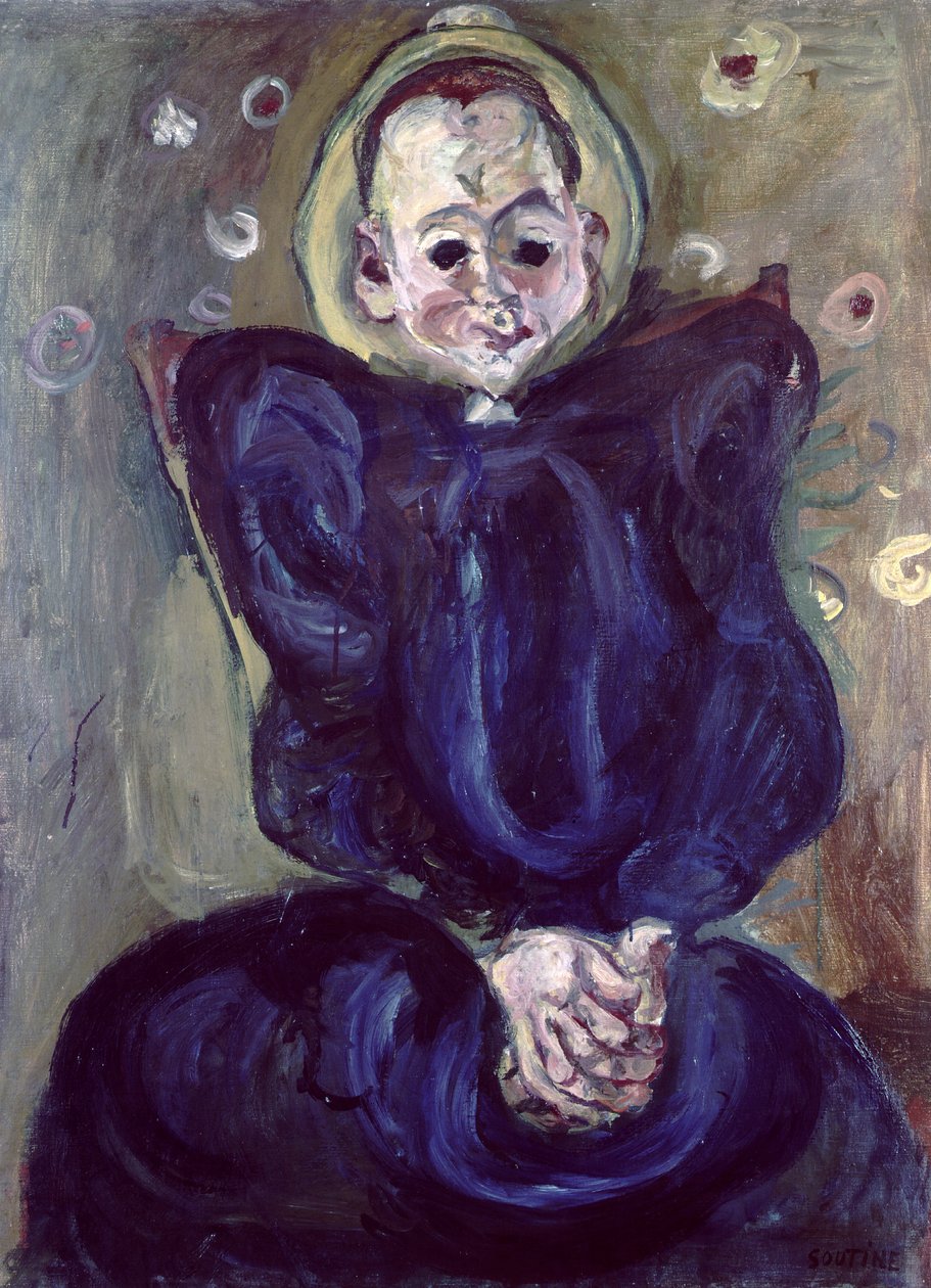 Mavi elbiseli kadın (tuval üzerine yağlı boya) by Chaim Soutine