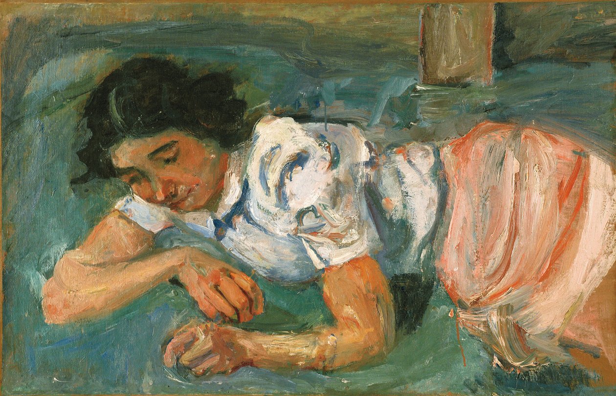 çimenlerin üzerinde yatan genç kadın by Chaim Soutine