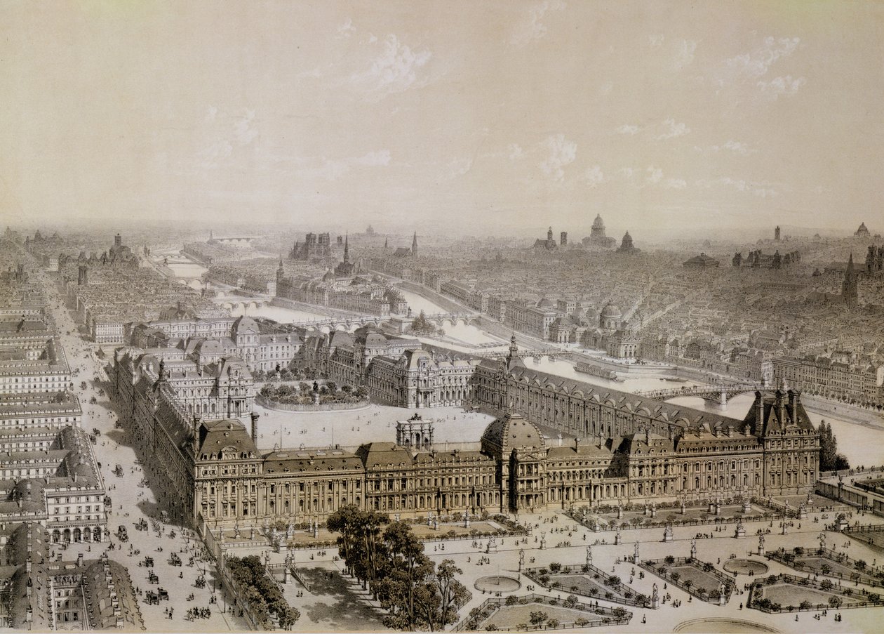 Tamamlanmış Louvre ve Yeni Rue de Rivoli, Philippe Benoist (1813-c.1905) tarafından oyulmuş by Chapuis