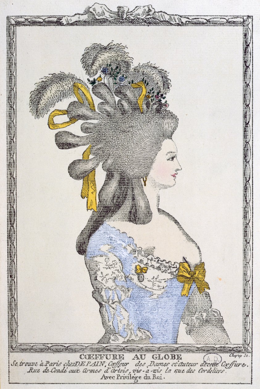 Coiffure au Globe, c.1780 (colour engraving) by Chapuy