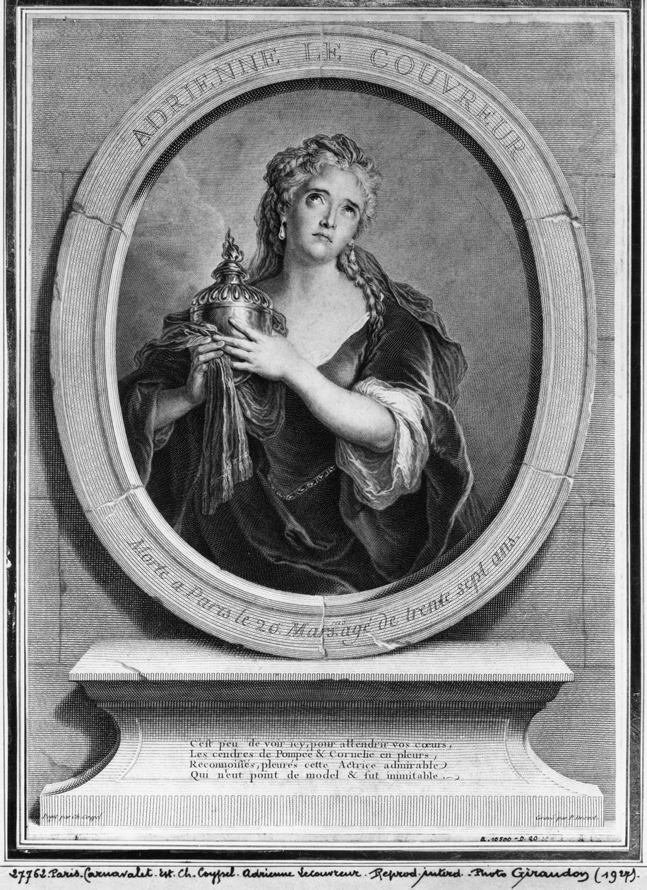 Pierre Drevet tarafından oyulmuş Adrienne Lecouvreur (1692-1730) by Charles Antoine Coypel