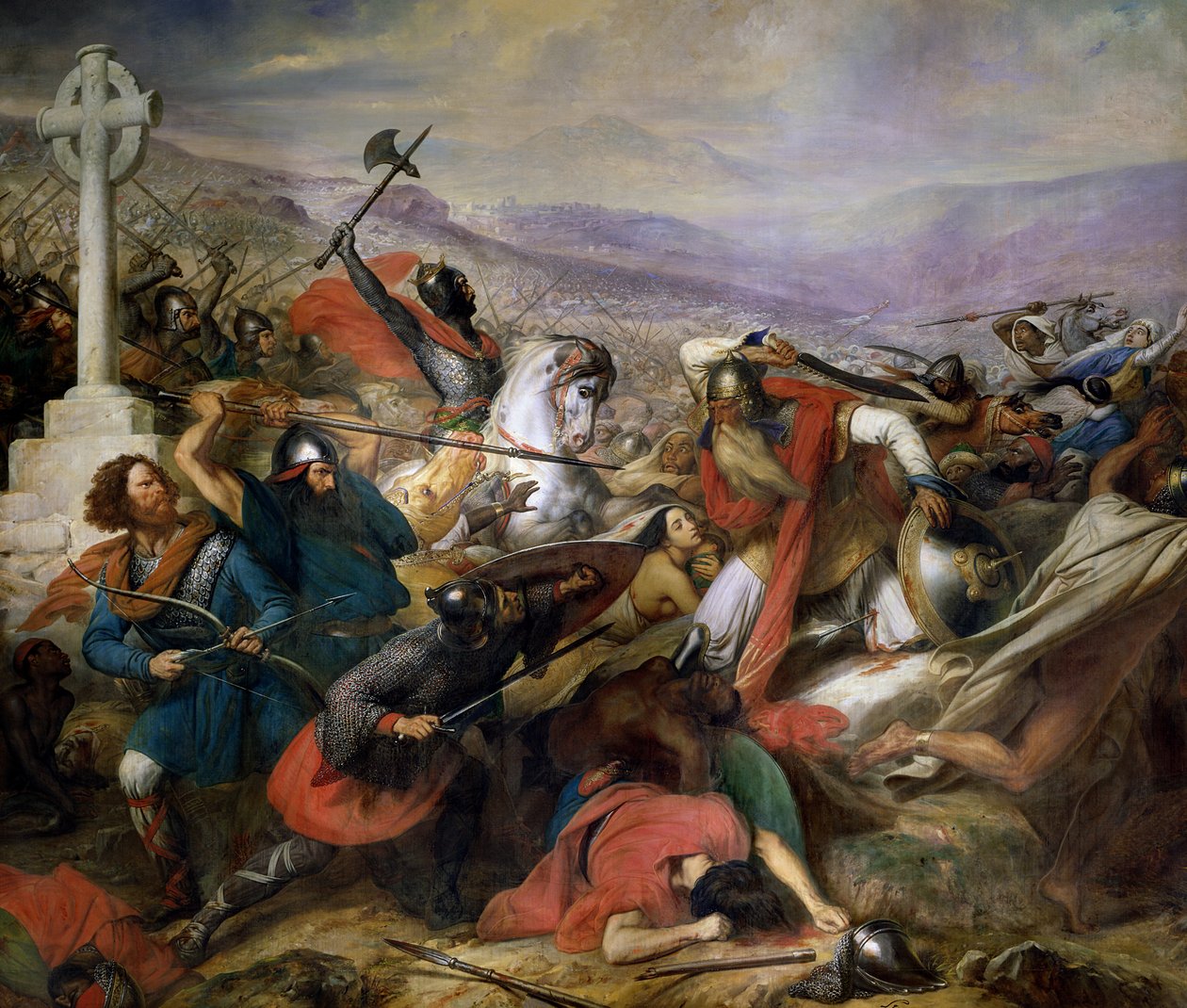 Poitiers Savaşı, 25 Ekim 732, Charles Martel (688-741) tarafından kazanıldı 1837 by Carl von Steuben
