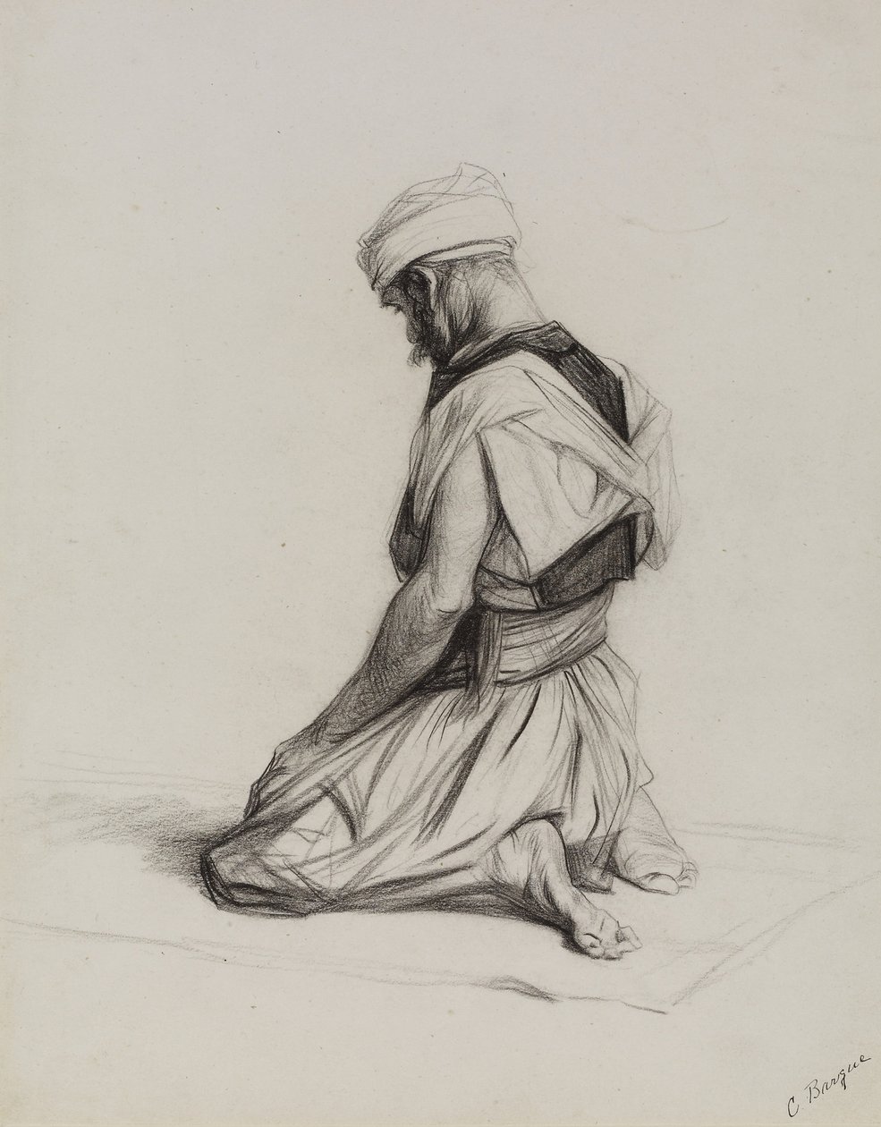 Namazda Müslüman, 1883 (kağıt üzerinde karakalem) by Charles Bargue