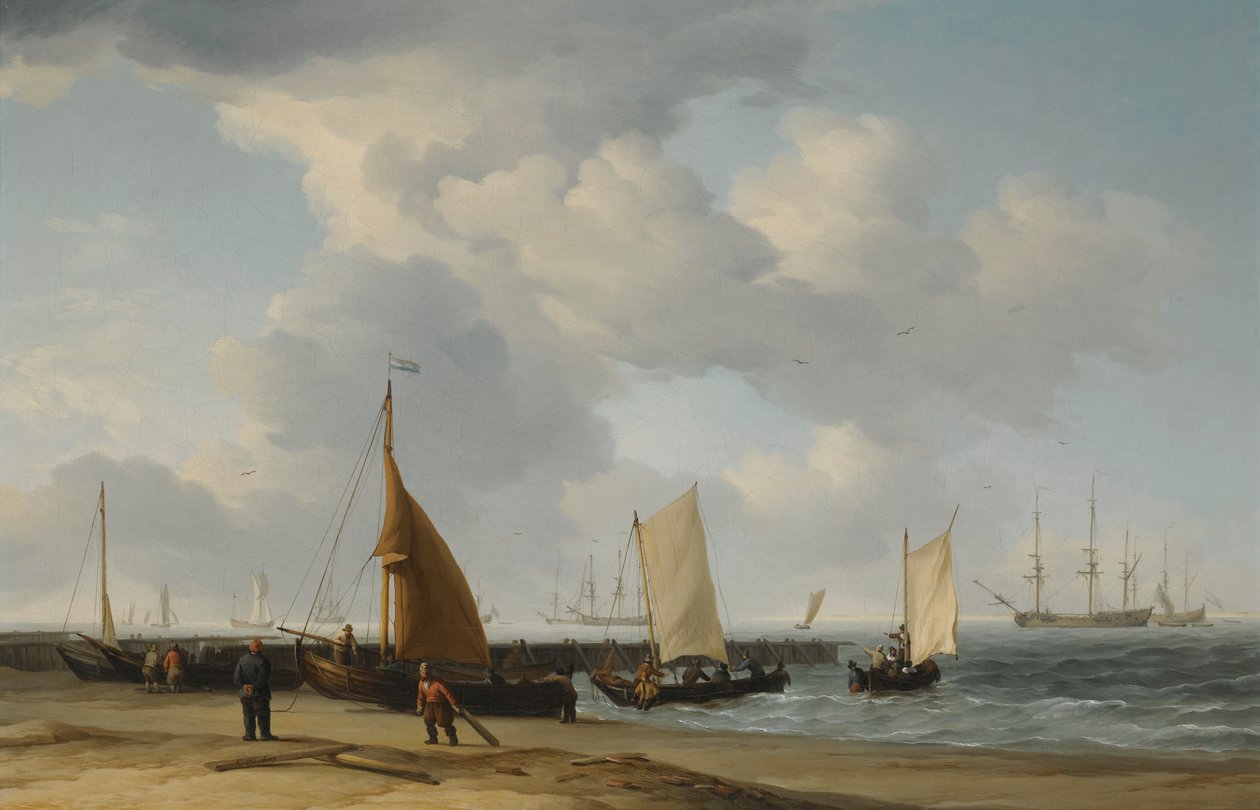 Uzakta Bir Savaş Adamının Olduğu Bir Sahil Manzarası by Charles Brooking