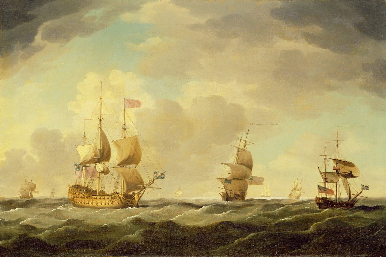 Ilıman Bir Esintide Kolay Yelken Altında Bir İngiliz Amiral Gemisi, c.1750 by Charles Brooking