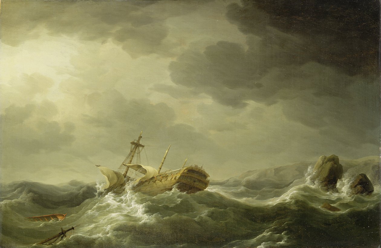 Ship Wrecked on a Rocky Coast, c.1747-50  by Charles Brooking