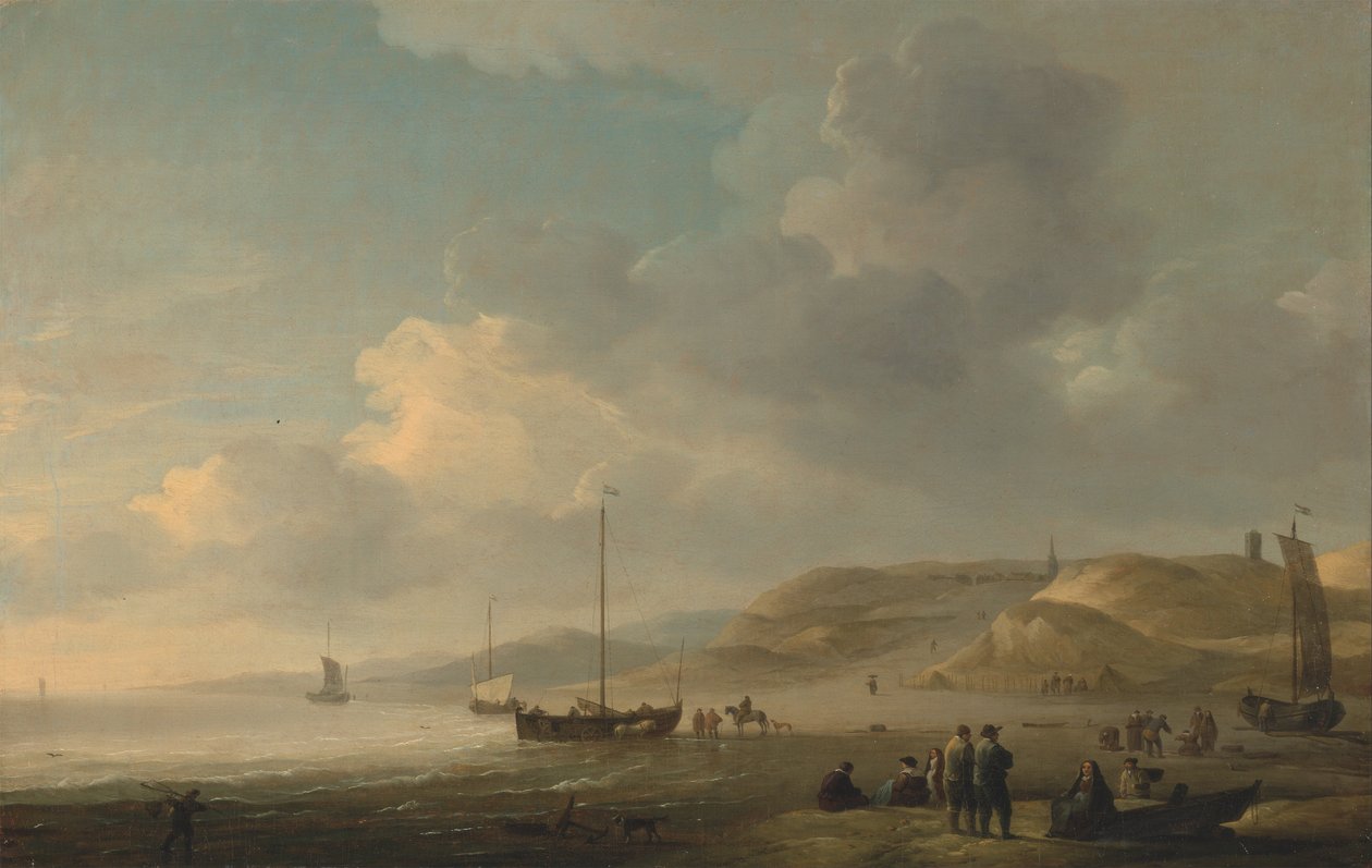 Kıyıda Balık Tutma Pembeleri ile Scheveningen yakınlarındaki Sahil by Charles Brooking