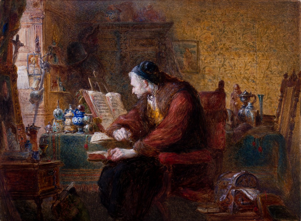 The Antiquarian, 1863 (kağıt üzerinde wc, guaş ve sakız Arapça) by Charles Cattermole