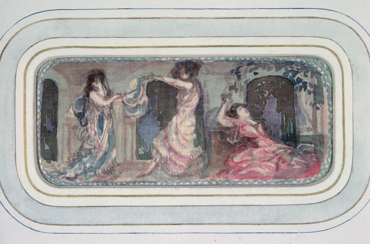 Bir odada dans eden iki kadın figürü, diğeri uzanmış by Charles Edward Conder