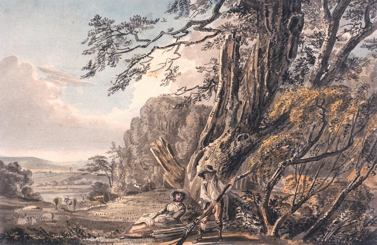 Figürlü Peyzaj (kağıt üzerine mürekkep, kalem & wc) by Charles D. Waller