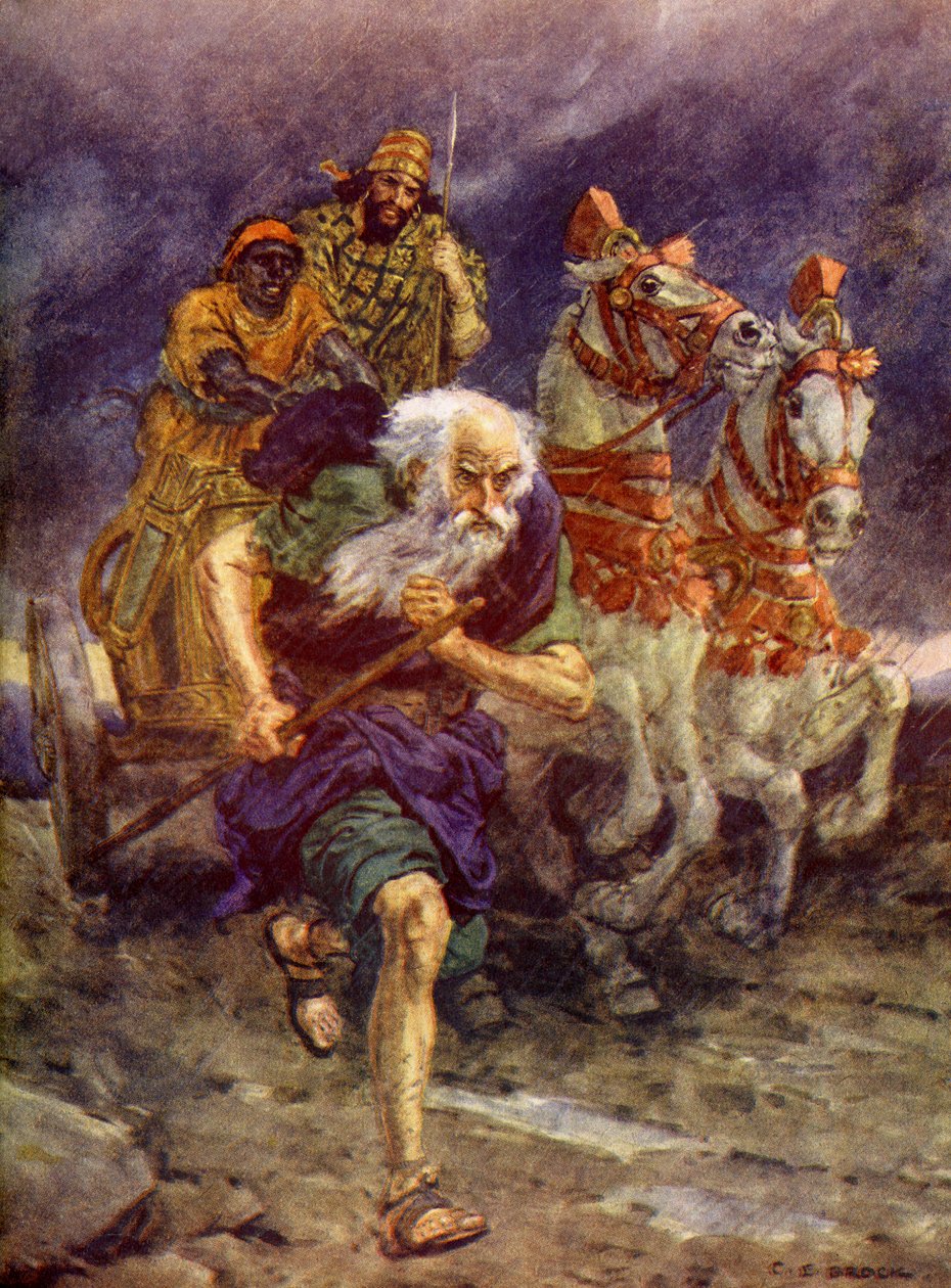 Elijah ran in front of the chariot. by Charles Edmund Brock