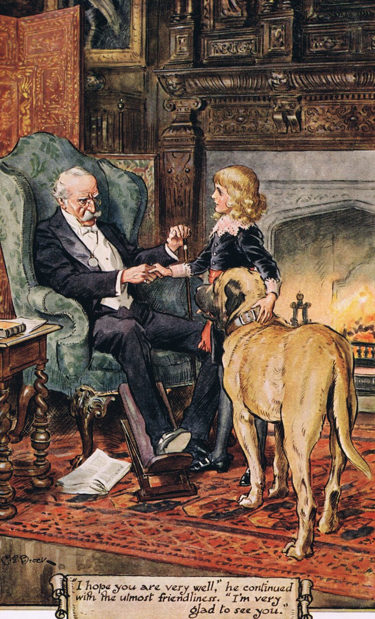 "Umarım çok iyisindir," diye son derece samimi bir şekilde devam etti, "seni gördüğüme çok sevindim", 1936 by Charles Edmund Brock
