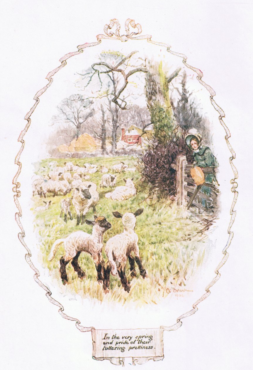 Mary Russell Mitford'un 'Köyümüz' kitabından 'Onların sendeleyen güzelliklerinin baharında ve gururunda' by Charles Edmund Brock
