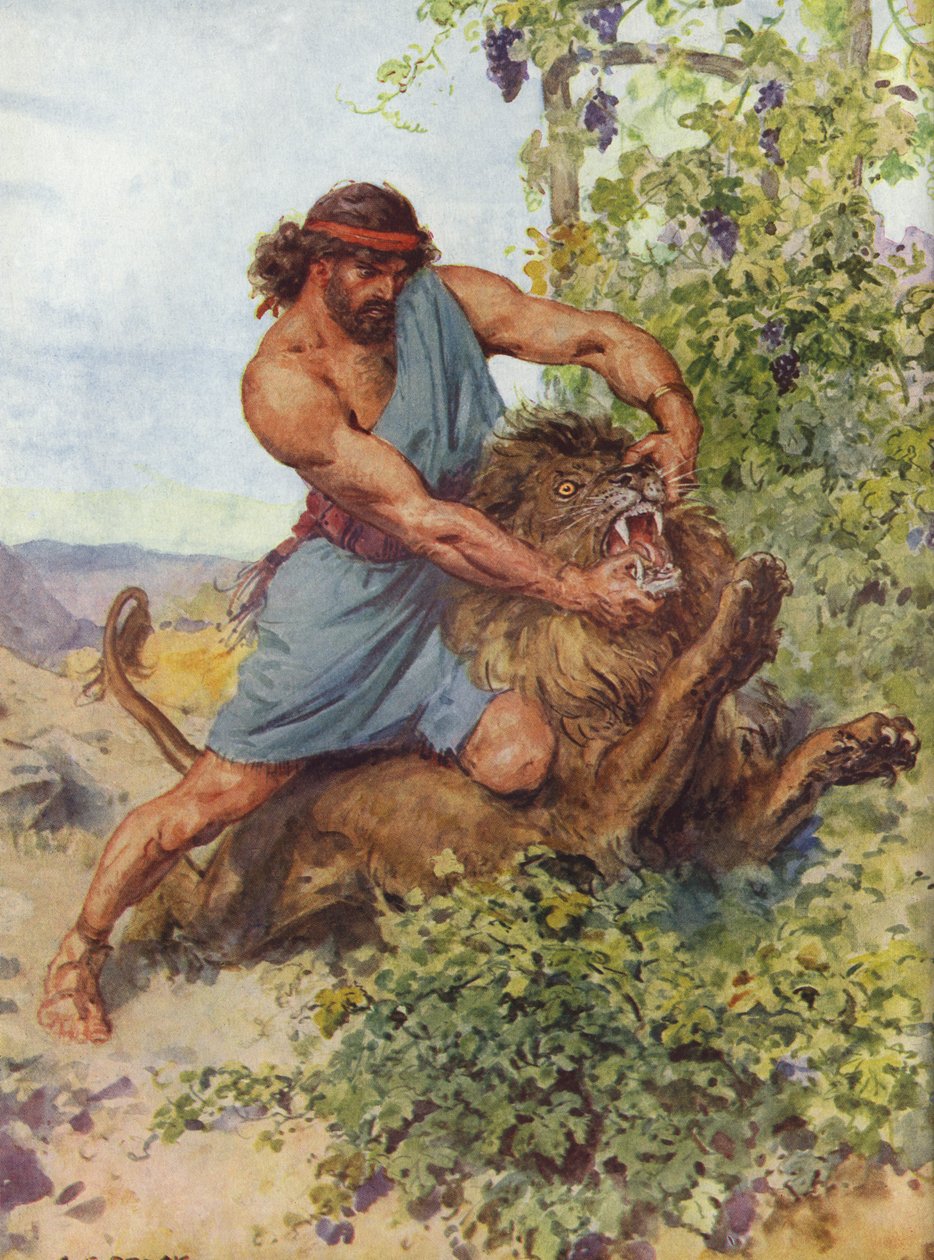Samson seized the lion and tore it to pieces by Charles Edmund Brock