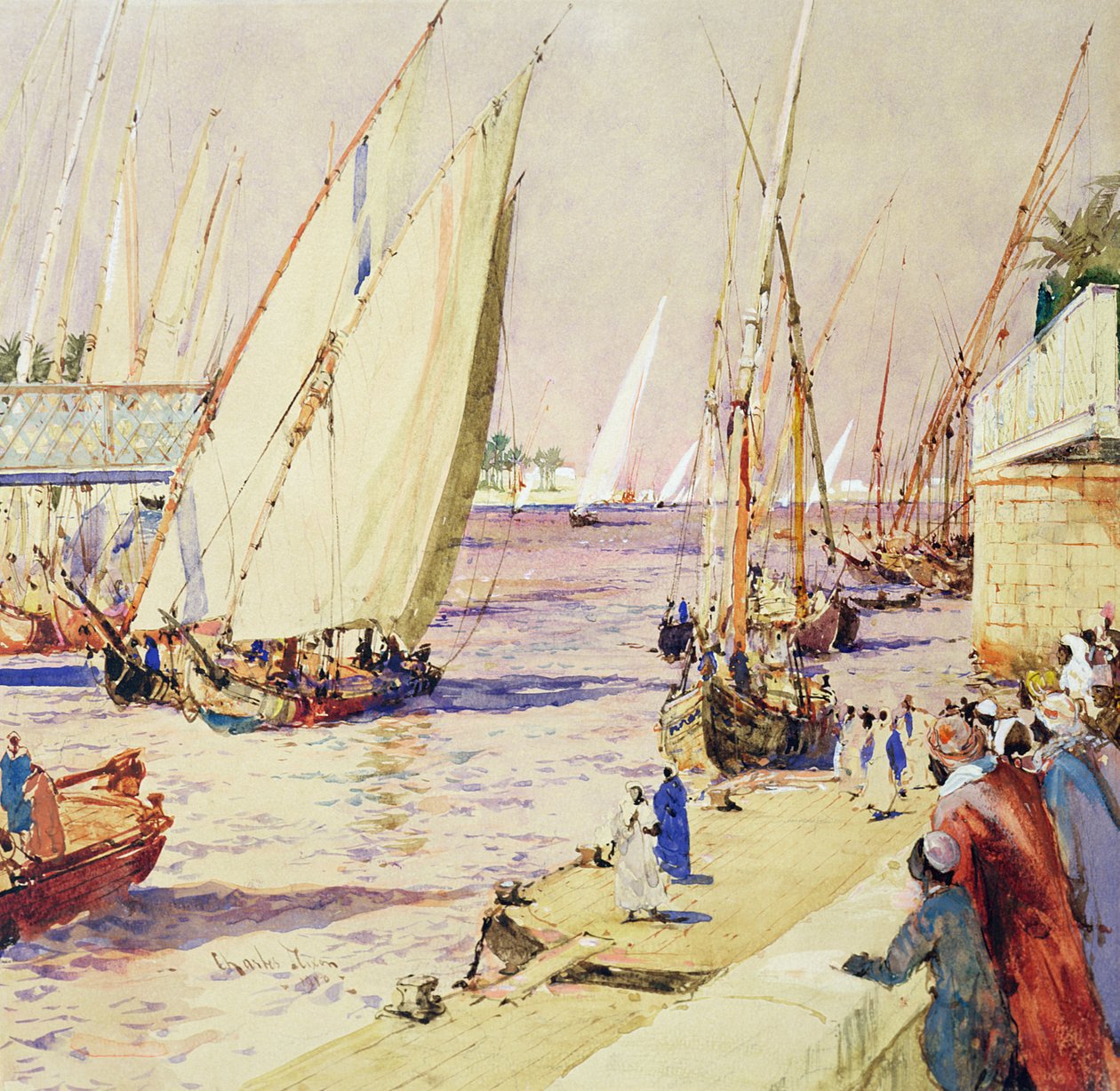 Ticaret Yolunda Feluccas, 1910 (kağıt üzerinde kalem ve mürekkep ve wc) by Charles Edward Dixon