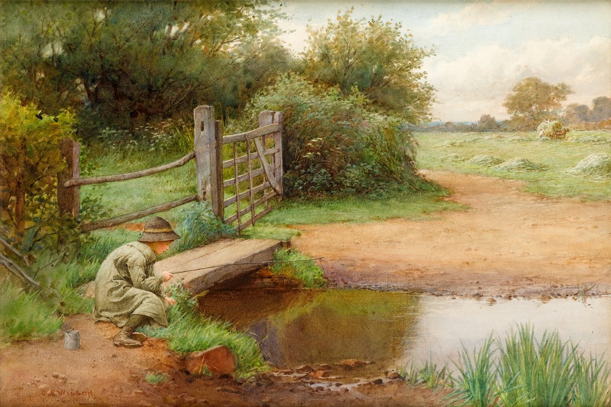 Şansını Denemek, Derede Balık Tutmak (kağıt üzerinde wc) by Charles Edward Wilson
