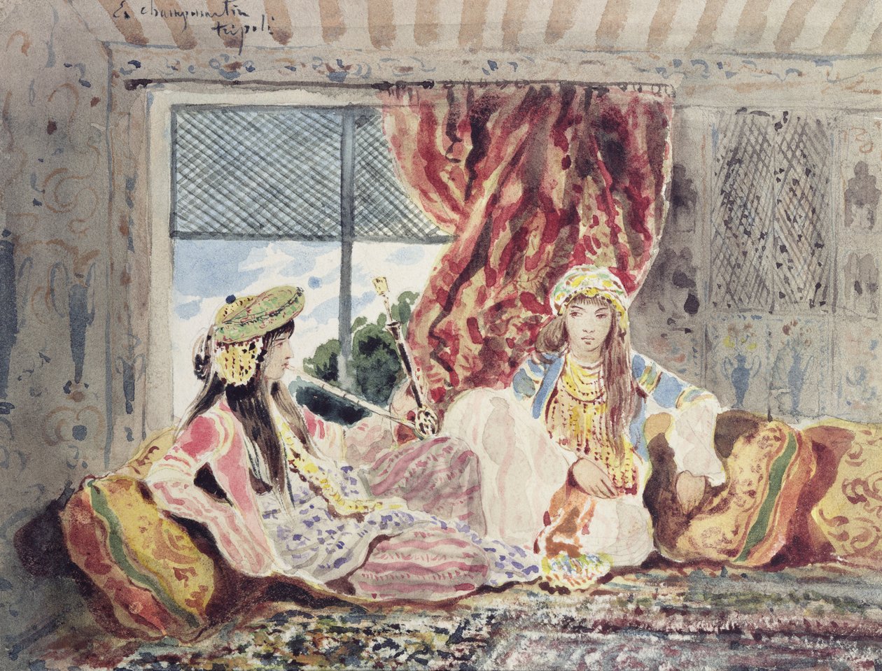 Trablus, bir Harem (kağıt üzerinde wc) by Charles Emile Callande de Champmartin